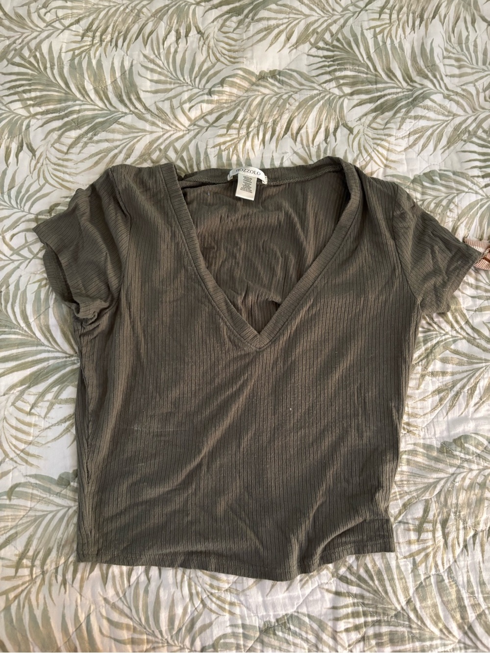 T.J.Maxx Olive Ribbed V-Neck Crop Top